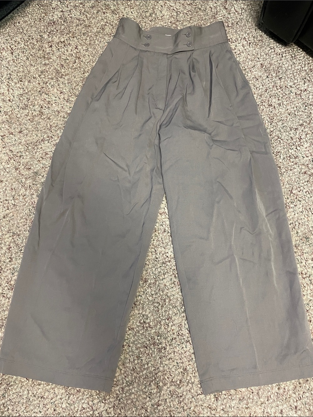 Vintage 80s 100% wool Wide Leg ultra High-pleated Waist cropped grey Pants